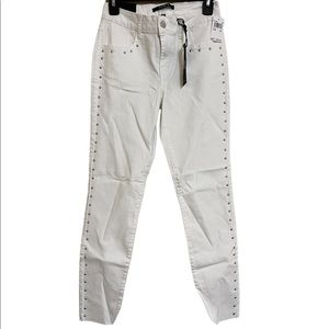 Numero Vienna Crop Mid Rise Studded Skinny Jeans White Size 28 NWT